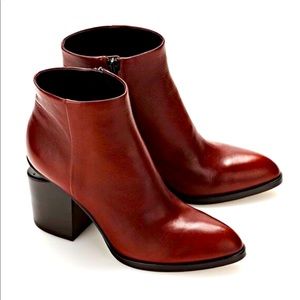 Deep Red Leather Zip Up Mid Rise Ankle Booties